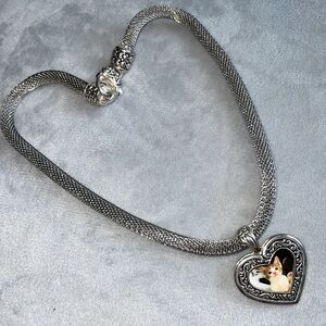 Big and Bold Tubular Silvertone Heart Charm Choker Statement Necklace w/ Picture